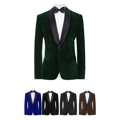 Men's Velvet Blazer With Shawl Collar Wedding Prom Single Button Dress MerchMallow