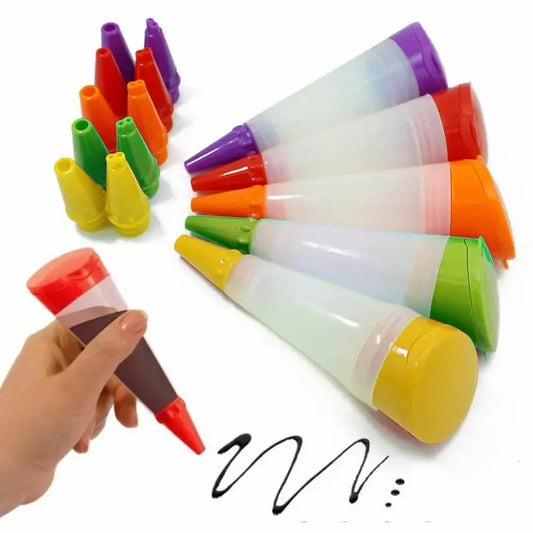 Silicone food writing pen set with colorful caps and decorating nozzles for cake and pastry decorating