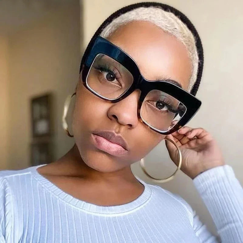 Oversized square black anti blue light women's glasses frames with optical lenses, stylish luxury eyewear