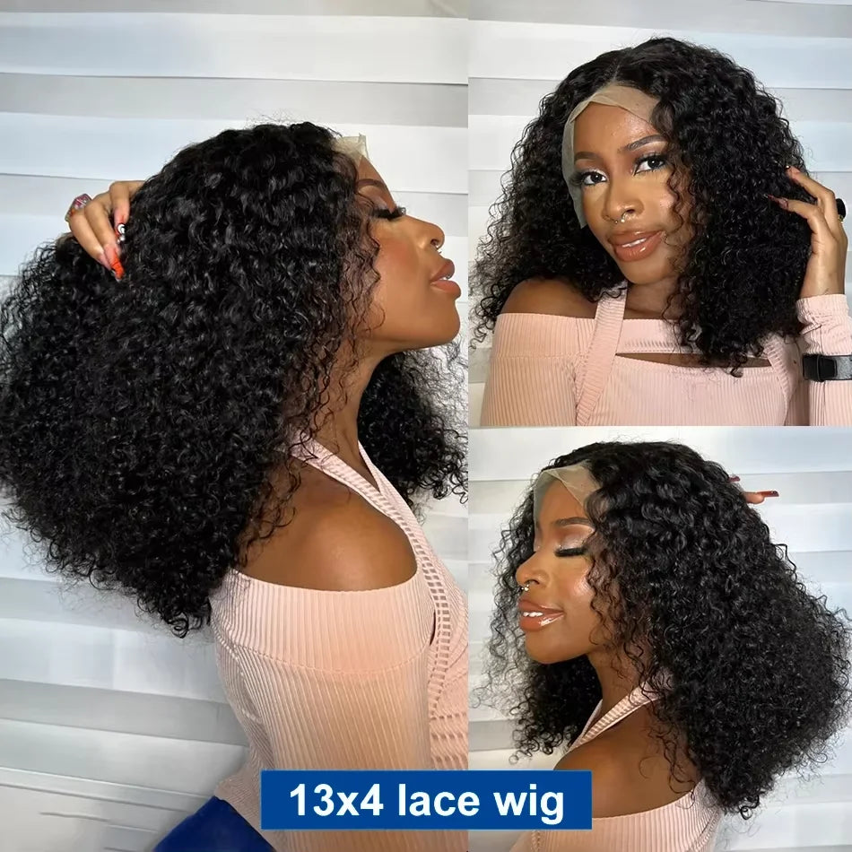 Curly 100% Human Hair Wig 200% Deep Wave Short Bob Wigs 13×4 Lace Front Brazilian Remy Wig for Women 12 14 Inch For Women