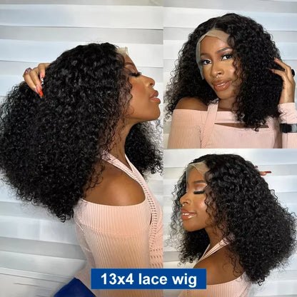 Curly 100% Human Hair Wig 200% Deep Wave Short Bob Wigs 13×4 Lace Front Brazilian Remy Wig for Women 12 14 Inch For Women