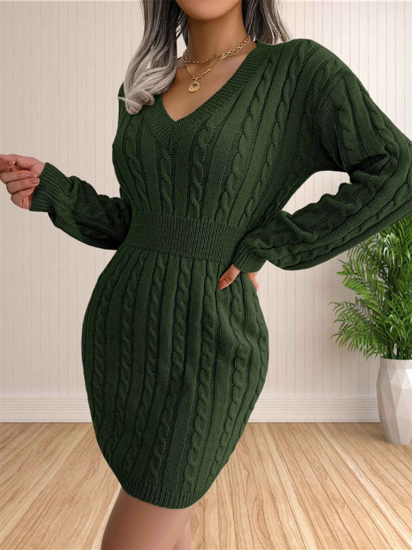 Women Sweater Dresses Cocktail V Neck Knitted Dress Sweater Sheath Dress.