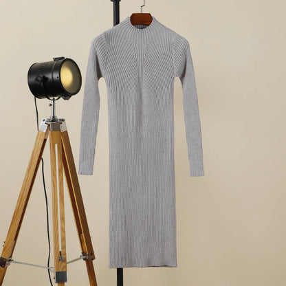 Sweater Dress Female 2025 Winter Knitted Basic Casual Women's Dresses Ladies Korean Fashion Clothes Clothing Robe Elegant Black