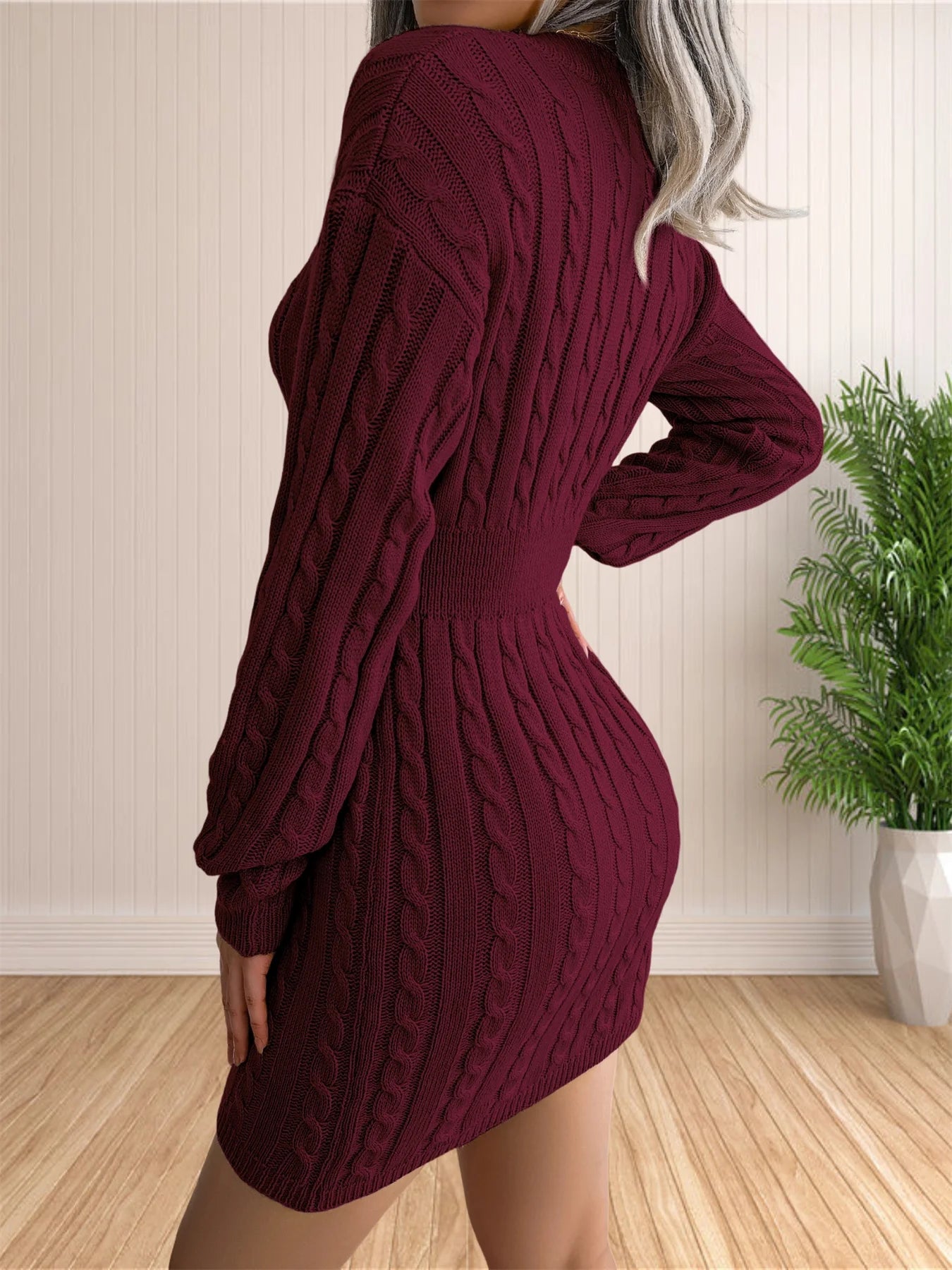 Women Sweater Dresses Cocktail V Neck Knitted Dress Sweater Sheath Dress.