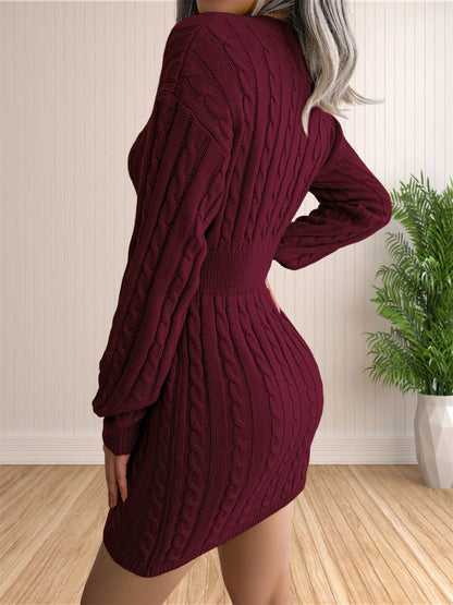 Women Sweater Dresses Cocktail V Neck Knitted Dress Sweater Sheath Dress.