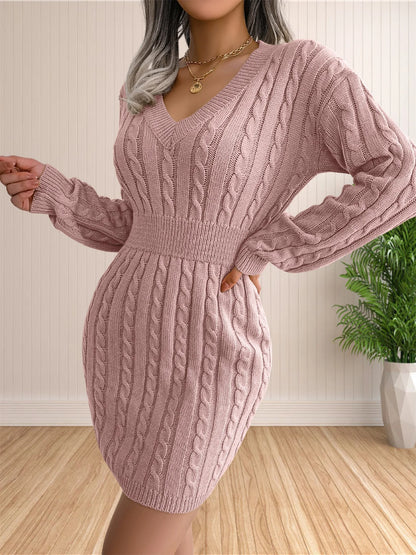 Women Sweater Dresses Cocktail V Neck Knitted Dress Sweater Sheath Dress.