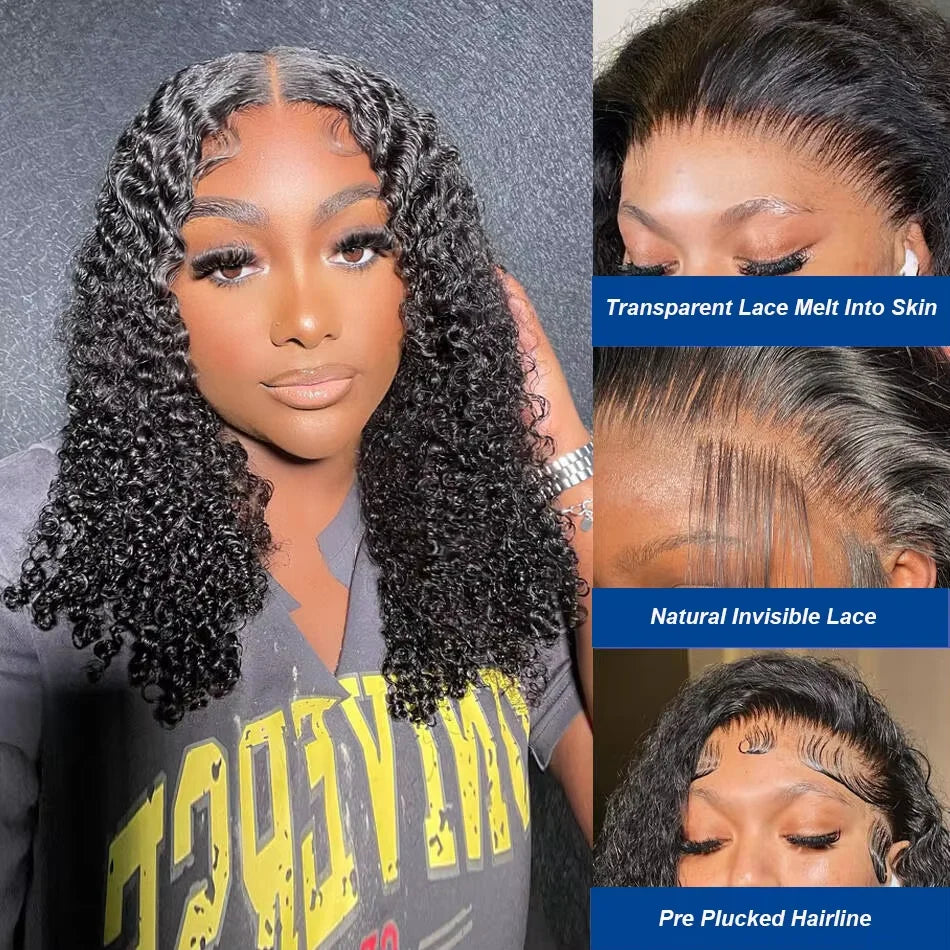 Curly 100% Human Hair Wig 200% Deep Wave Short Bob Wigs 13×4 Lace Front Brazilian Remy Wig for Women 12 14 Inch For Women