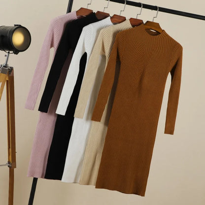 Sweater Dress Female 2025 Winter Knitted Basic Casual Women's Dresses Ladies Korean Fashion Clothes Clothing Robe Elegant Black