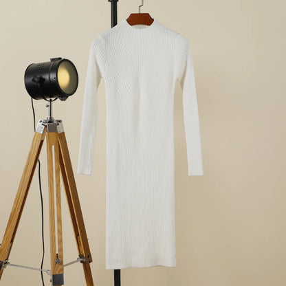 Sweater Dress Female 2025 Winter Knitted Basic Casual Women's Dresses Ladies Korean Fashion Clothes Clothing Robe Elegant Black