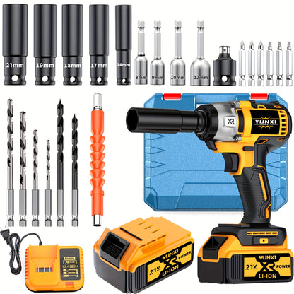 21V Cordless Impact Wrench Wireless Drill Kit with 4000mAh Battery, Brushless Electric Impact Gun Drill, Toolbox, Charger, Socket & Complete Accessories - Ideal Gift for Men