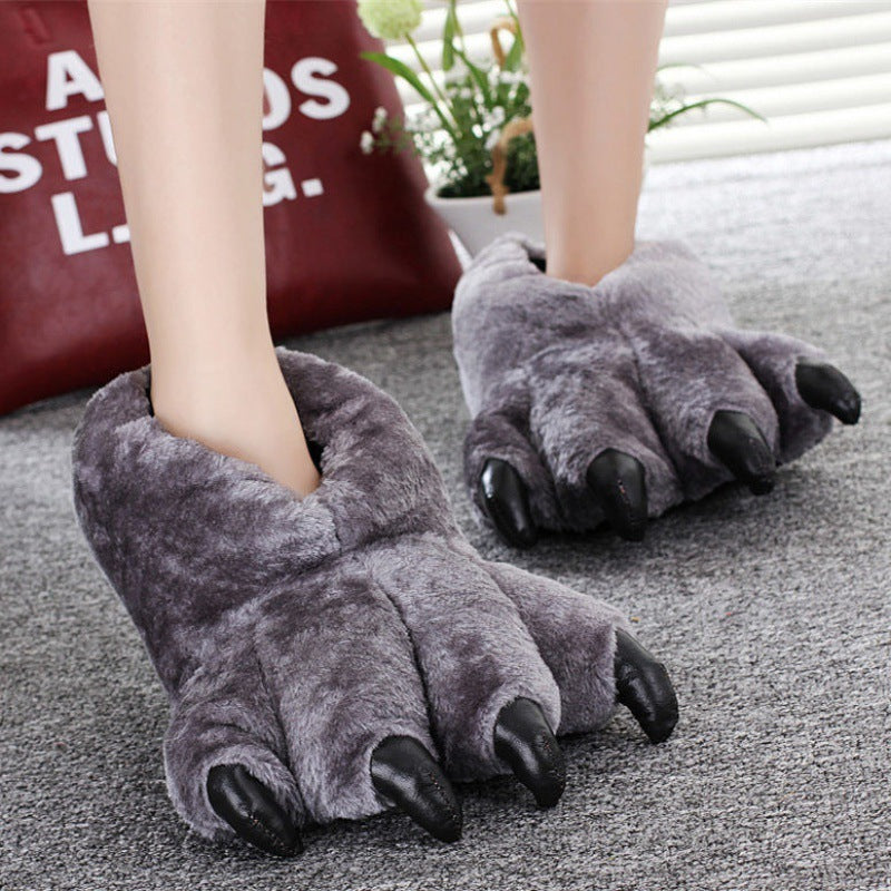 Animal Claw Cotton Slippers Men's And Women's Winter Hand Shaped Brush Fluffy Slippers Dinosaur Cotton MerchMallow