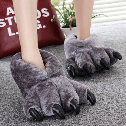 Animal Claw Cotton Slippers Men's And Women's Winter Hand Shaped Brush Fluffy Slippers Dinosaur Cotton MerchMallow