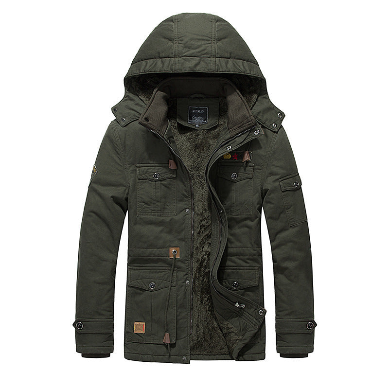 Men's Fleece Padded Jacket Mid-length Hooded Jacket MerchMallow