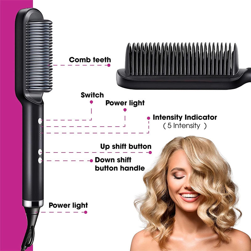 New 2 In 1 Hair Straightener Hot Comb Negative Ion Curling Tong Dual-purpose Electric Hair Brush MerchMallow