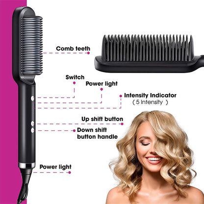 New 2 In 1 Hair Straightener Hot Comb Negative Ion Curling Tong Dual-purpose Electric Hair Brush MerchMallow