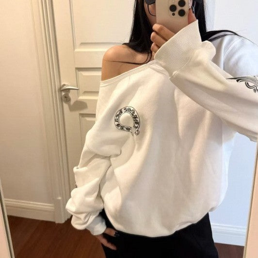 Sanskrit Letter Pattern Round Neck Loose Sweatshirt MerchMallow
