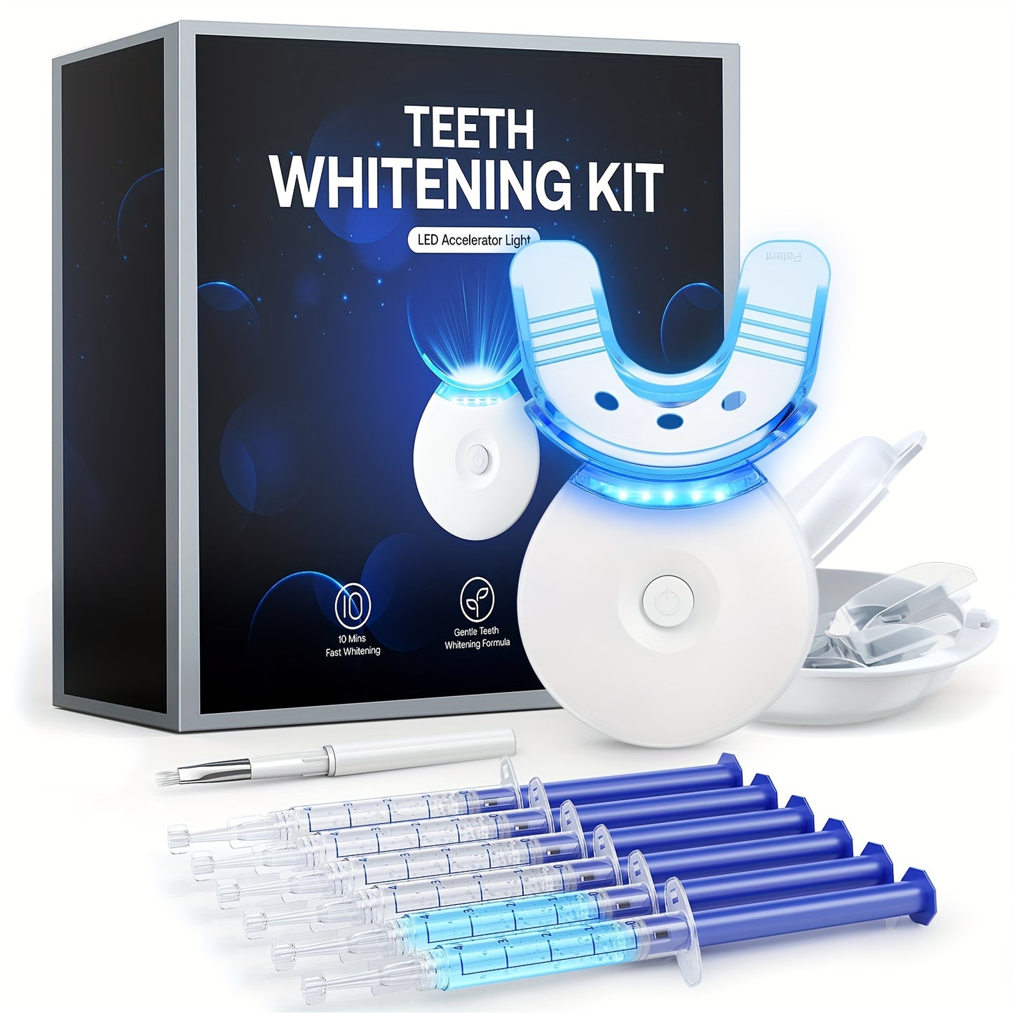 Teeth Whitening Kit, LED Teeth Whitening Light, 2 Trays And Tray Box with Brush, for Quick And Gentle Teeth Whitening.