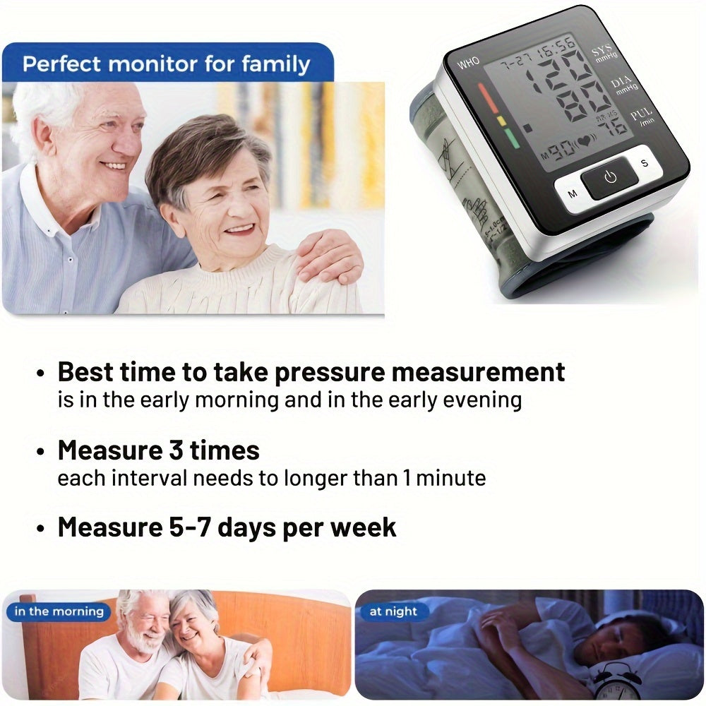 Premium Wrist Blood Pressure Monitor With Pulse Heart Rate, Blood Pressure Machine With Large LCD Display - Digital Automatic Blood Pressure Wrist Cuff And Carrying Case Included, Health Monitoring For Adult And Old