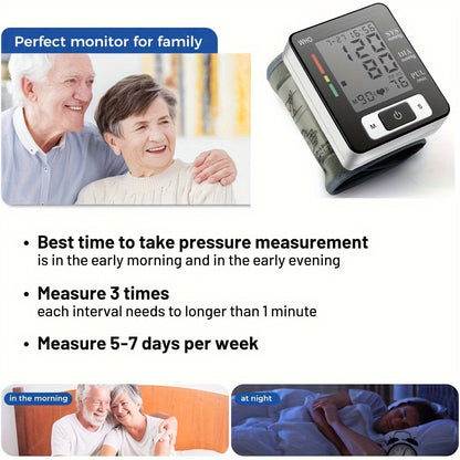 Premium Wrist Blood Pressure Monitor With Pulse Heart Rate, Blood Pressure Machine With Large LCD Display - Digital Automatic Blood Pressure Wrist Cuff And Carrying Case Included, Health Monitoring For Adult And Old
