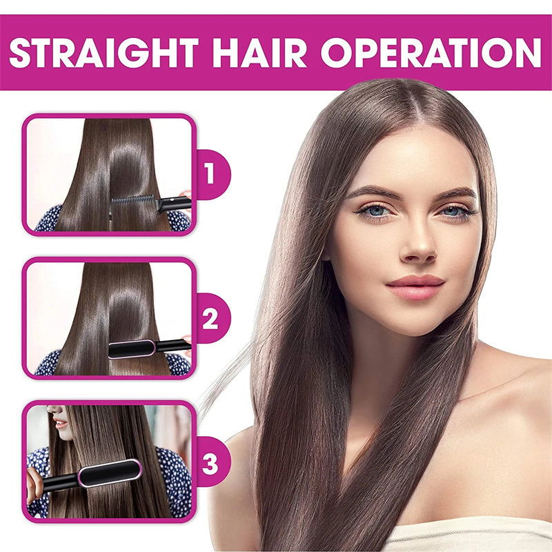 New 2 In 1 Hair Straightener Hot Comb Negative Ion Curling Tong Dual-purpose Electric Hair Brush MerchMallow