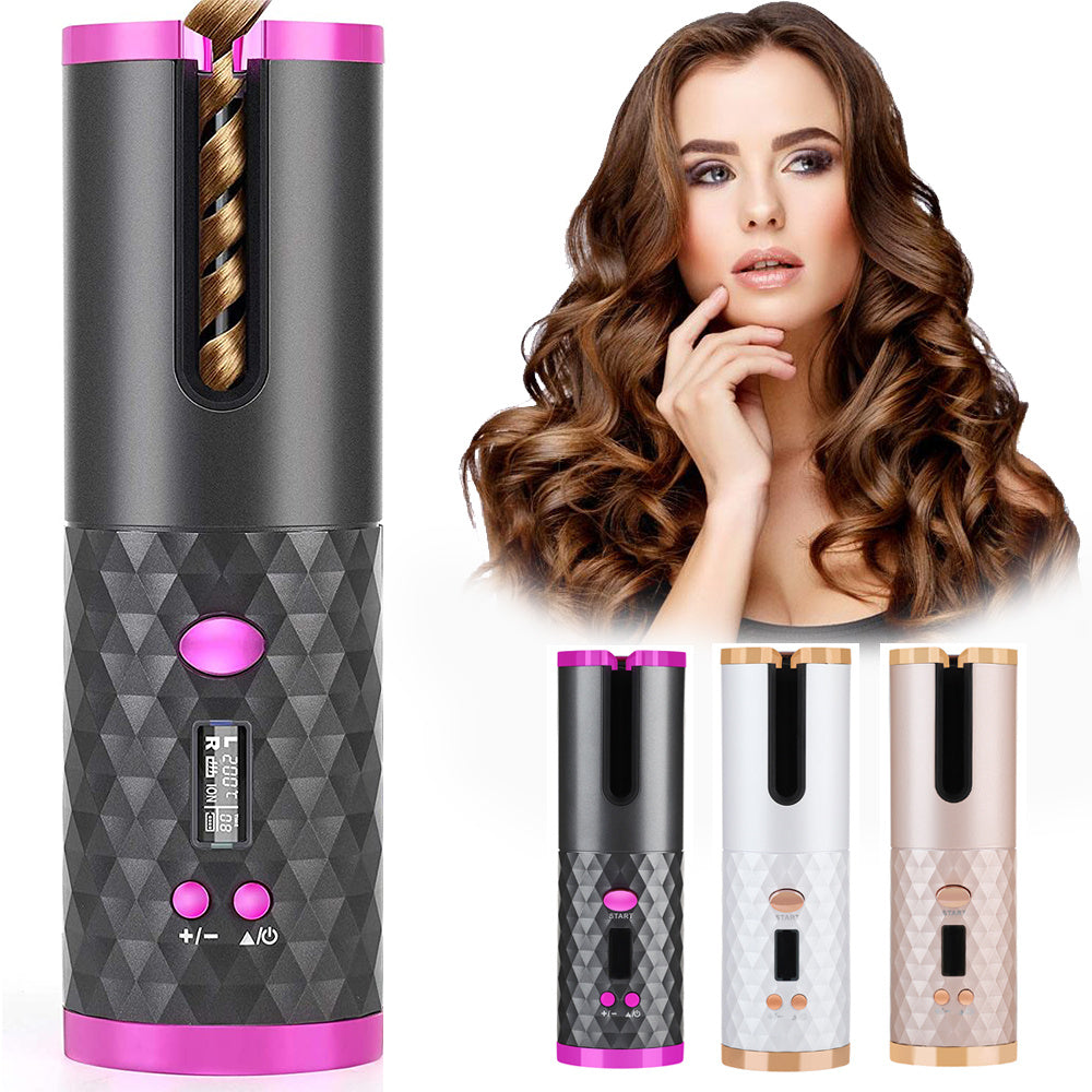 Rechargeable Automatic Hair Curler Women Portable Hair Curling Iron LCD Display Ceramic Curly Rotating Curling Wave Styer MerchMallow