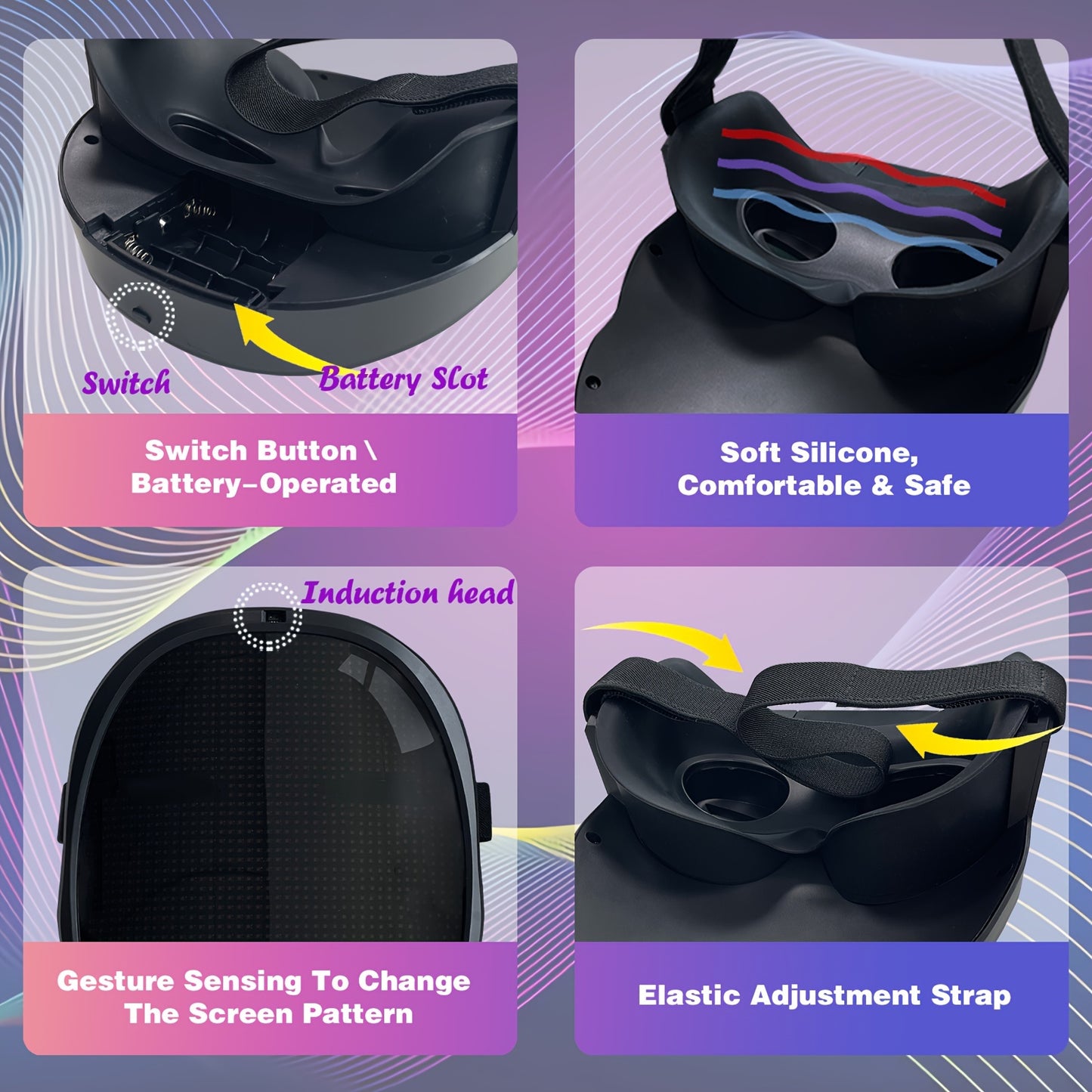 App-Controlled LED Face Mask with RGB & - Real-Time Light Effects, - Portable Party Mask for Adults, Halloween Costumes, Nightclub & Photo Shoots (Compatible with Smartphones)