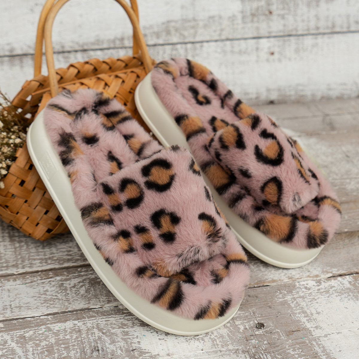 Leopard Print Thick Bottom Fluffy Slippers MerchMallow