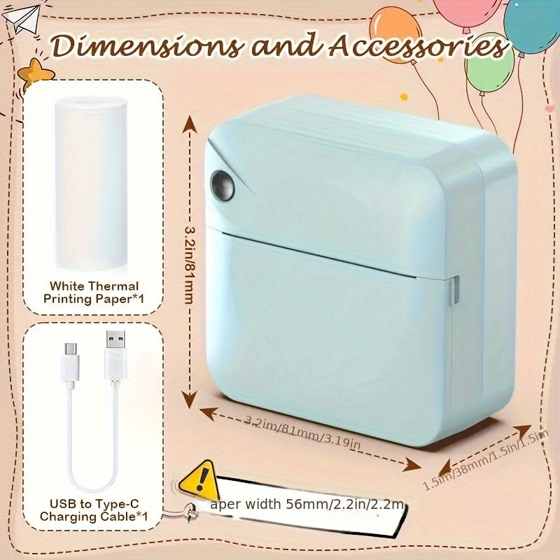 Ink Free Sticker Printer Mini Thermal Printer with One Roll Of Thermal Paper, Wireless Pocket Printer, Intelligent Portable Receipt Printer, Suitable for Photos, Diaries, Notes, And Memos