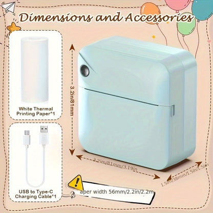 Ink Free Sticker Printer Mini Thermal Printer with One Roll Of Thermal Paper, Wireless Pocket Printer, Intelligent Portable Receipt Printer, Suitable for Photos, Diaries, Notes, And Memos