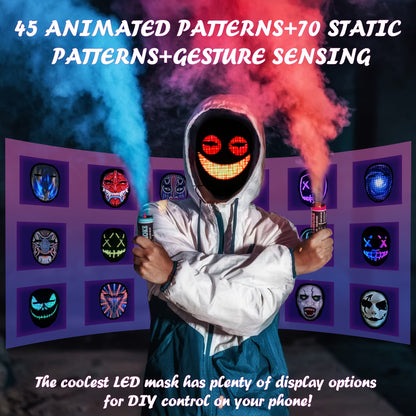 App-Controlled LED Face Mask with RGB & - Real-Time Light Effects, - Portable Party Mask for Adults, Halloween Costumes, Nightclub & Photo Shoots (Compatible with Smartphones)