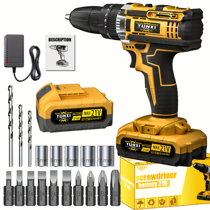 21V Cordless Impact Wrench Wireless Drill Kit with 4000mAh Battery, Brushless Electric Impact Gun Drill, Toolbox, Charger, Socket & Complete Accessories - Ideal Gift for Men