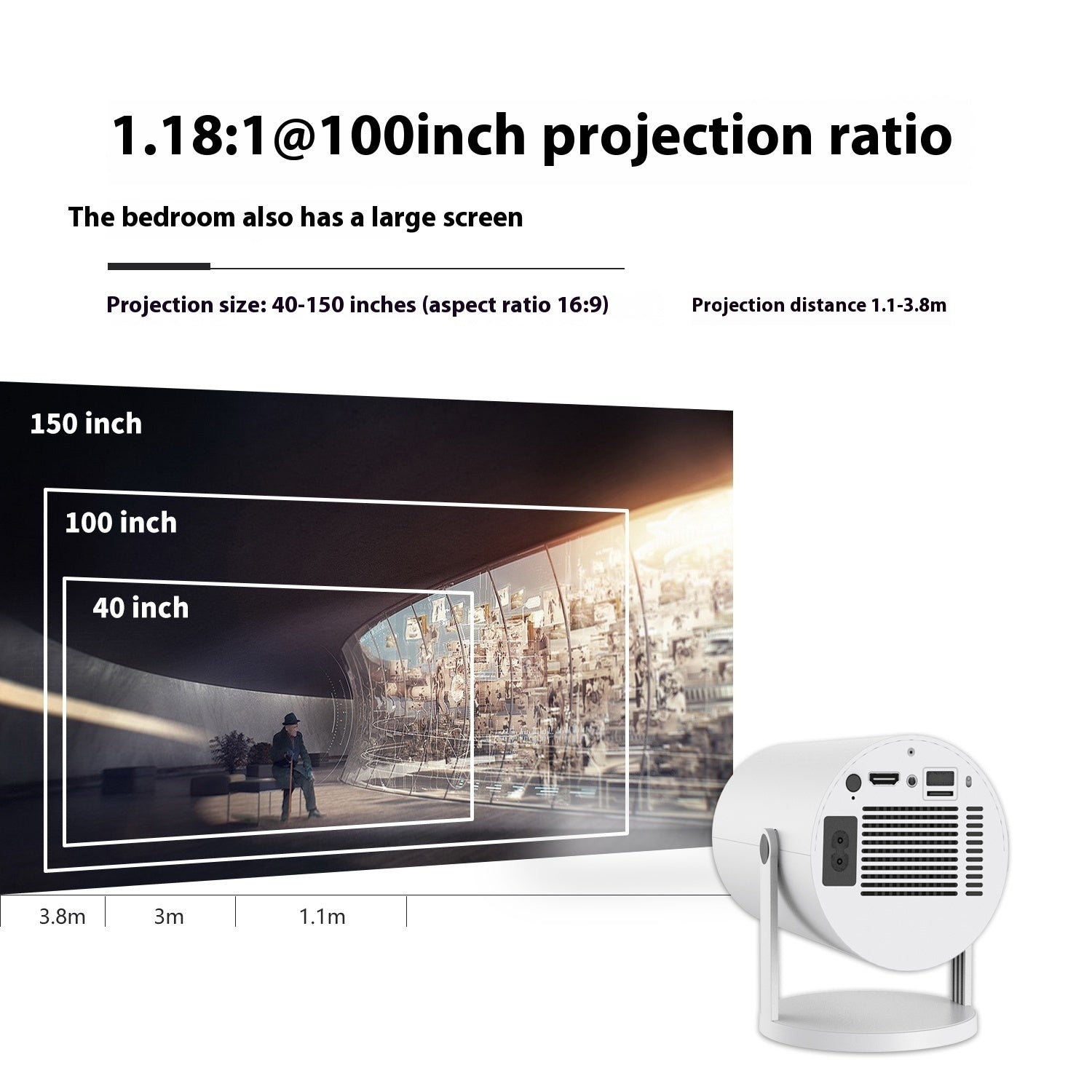 Portable Projector Small Straight Projector For Home Use 180 Degrees Projection Angle Automatic Focus Home Video Projector MerchMallow