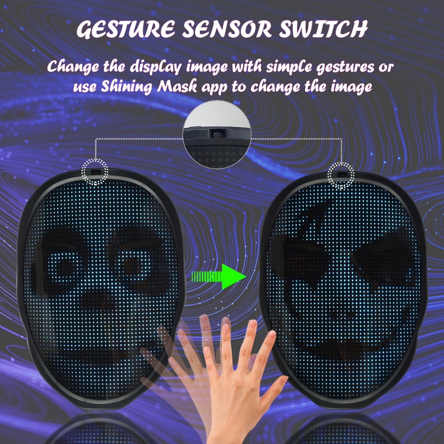 App-Controlled LED Face Mask with RGB & - Real-Time Light Effects, - Portable Party Mask for Adults, Halloween Costumes, Nightclub & Photo Shoots (Compatible with Smartphones)