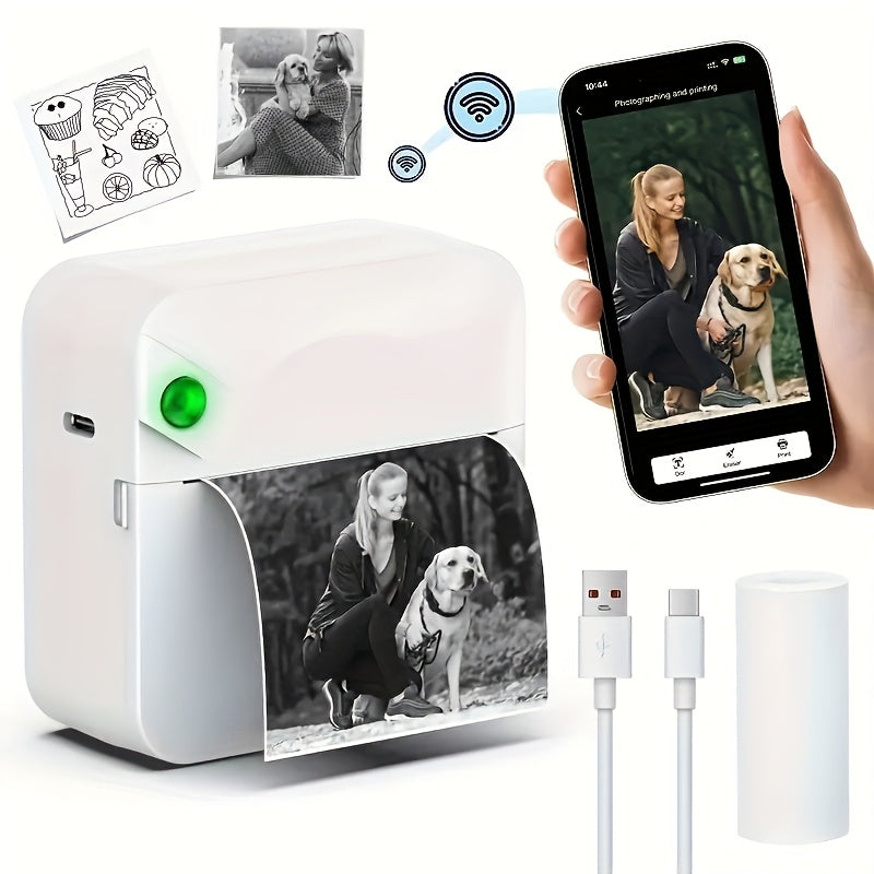 Ink Free Sticker Printer Mini Thermal Printer with One Roll Of Thermal Paper, Wireless Pocket Printer, Intelligent Portable Receipt Printer, Suitable for Photos, Diaries, Notes, And Memos