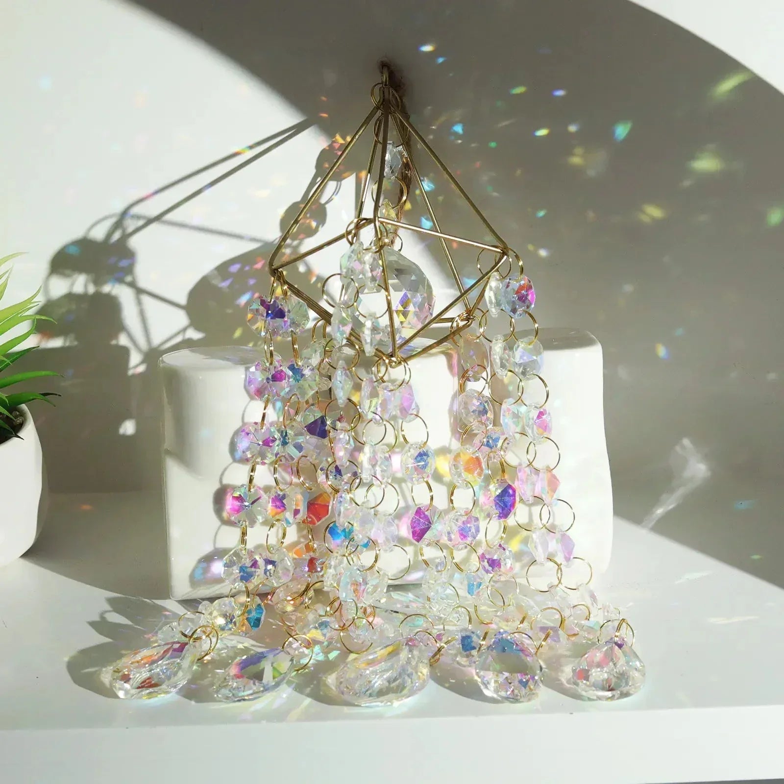 Golden Air Rack Sun Catcher with AB Crystal Pendant Celebrity Goods