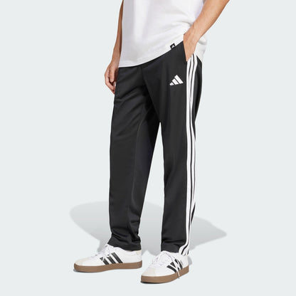 adidas men DAYREADY open hem black trackpants with white stripes and logo